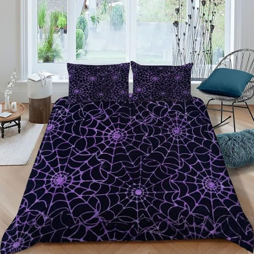 Tela de araña púrpura Juego De Funda De Edredón 3D Impreso Púrpura Conjunto De Ropa De Cama con Cremallera Niños Niñas 100% Microfibra Suave Funda King（220x240cm）