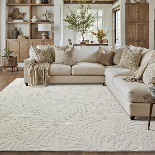 PureCozy Creme Teppich Wohnzimmer 200x300cm Boho Schlafzimmer Waschbarer Teppiche 3D Effekt Kinderzimmer Balkon Bettvorleger Gegend Esszimmer Flauschig Kurzflor Groß Carpet