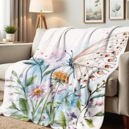 Coperta in Peluche Flower Butterfly Coperte Traspiranti Copriletto Confortevole Blanket per Divano Quattro Stagioni Ufficio S