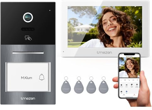 TMEZON Videocitofono Smart 2 Fili Video Citofoni Y70,Campanello Esterno con Telecamera,APP/Carta RFID Unlock,Rilevare Movimento Umano Intelligente,Monofamiliare