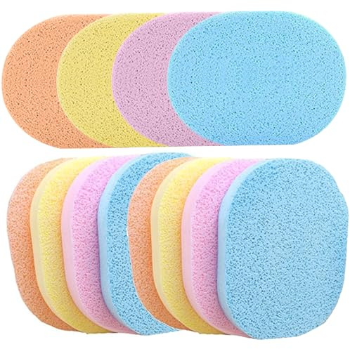 Spugne per il viso compresse, 12 spugne per il viso in PVA morbide e assorbenti, scrubber per riutilizzabile da 3, 4x4, 3 pollici per la pulizia, la compressa esfoliante