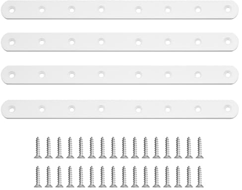 SAYAYO Metal Brackets for Wood Mending Joining Plates White, 300X25MM, 4PCS | Flat Straight Corner Brace Connector Repair Fixing Bracket with Screws for Wood Furniture, 4MM Thickened Stainless Steel