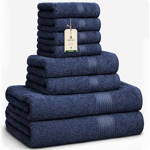 HomeBurg Luxe handduksset med 8 delar: tvättlappar (30×30 cm), handdukar (40×70 cm) och badhanddukar (65×137 cm) – 100% bomull, mjuka, absorberande, Marinblå