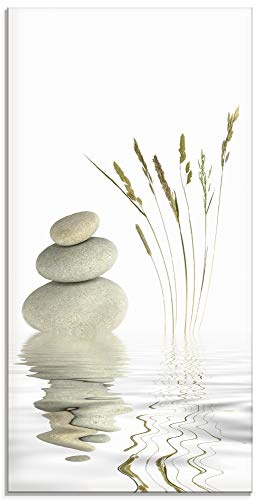 ARTland Wanddeko Glasbilder Wandbild Glas Bild einteilig 50x100 cm Hochformat Asien Wellness Entspannung Spa Zen Steine Gräser Reflektion T5VB