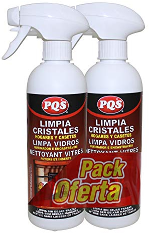PQS - Limpiacristales Chimenea Pack 2 x 500 ml – Fórmula Especial de Limpieza - Para Cristales de Chimeneas, Estufas, Campanas, Asadores y Rejas - Elimina Hollín y Alquitrán