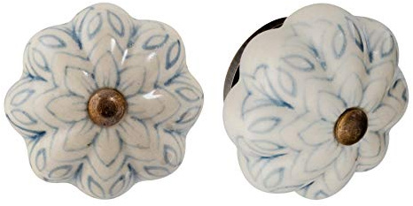 Nicola Spring Möbelknöpfe aus Keramik - Blumendesign im Vintage-Look - Grau/Blau - 12 Stück
