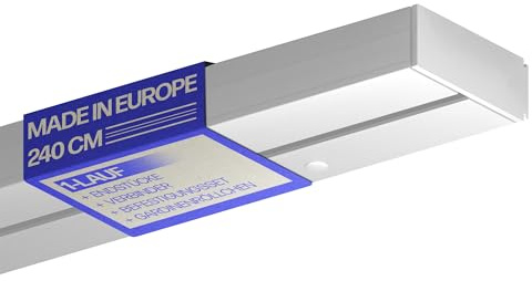 Bestlivings Gardinenschiene 240cm 1-läufig, Weiß, Komplettset montagefertig | Vorhangschiene mit ruhigem Innenlauf, Stecksystem, vorgebohrte Deckenmontage, formstabiler Kunststoff, kürzbar - Made in EU