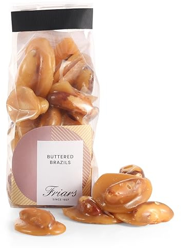Friars Premium Buttered Toffee Brazil Nuts, Bolivian, 250 g Sharing Bag | Whole kernels in a brittle golden caramel shell, crunchy artisan confectionery, vegetarian, a thank-you or housewarming gift