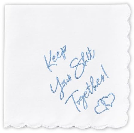 W&F GIFT Something Blue Wedding Gift Embroidered Handkerchief | Keep Your Shit Together! | Wedding Day Bride Gift