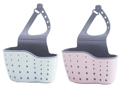 Anlising 2PCS Cesto de Fregadero Colgante de Doble Capa, Colgante de Correa Ajustable de Cocina, Estante de Almacenamiento para Fregadero, Estante para Fregadero colgantes, para Cocina,Baño(Rosa,Azul)