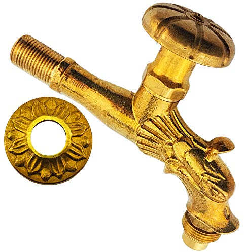 Nostalgie Auslaufventil 1/2 Zoll AG Wasserhahn Antik Wunschoptik Drache Hahn Ente Pferd Frosch Vogel Katze Motiv einfach selbst auswählen >>> Drachenkopf mit Handrad