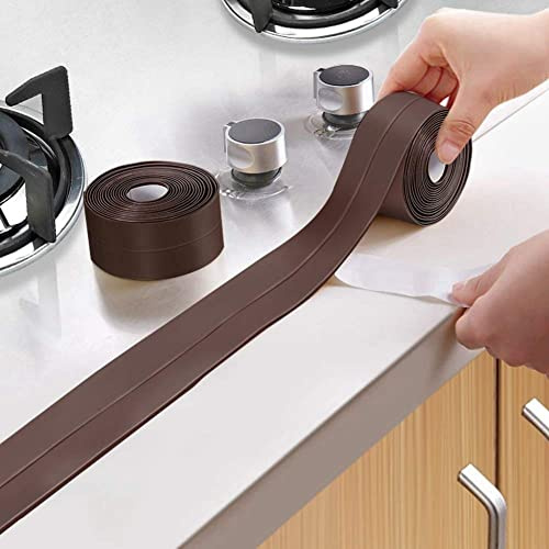 Joint Salle De Bain, Bande De Protection Lambourde Crédence Adhésive Cuisine Silicone Marron Joint Fenetre PVC pour Cuisine, Baignoire, WC, Coin Mural, Douche, Carrelage (22mm x 3.2m - Marron)