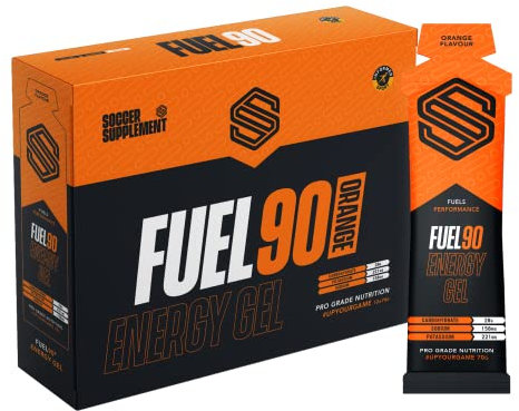 FUEL90 Energy Gel von Soccer Supplement – Schnell freisetzendes Energiegel mit einer doppelten Kohlenhydratquelle für eine schnellere Absorption. Großartig schmeckende Aromen - 12 x 70 g Gele