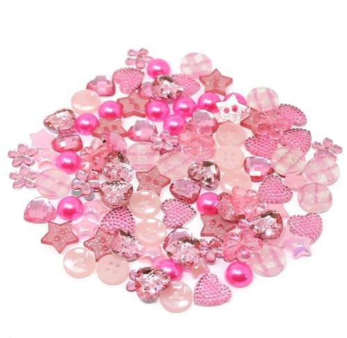 Knöpfe aus Acryl und Harz, flache Rückseite, für Kartengestaltung, Verzierungen, Rosa, 100 Stück