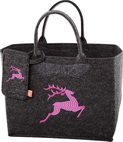 Witzgall Schöne Filz Trachtentasche 3553/55/36H mit Handytasche H38x20x30cm gestickter Hirsch Rosa