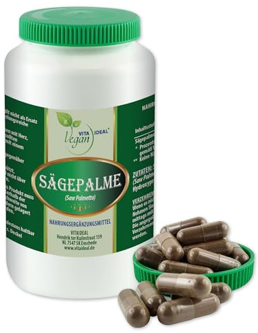 VITA IDEAL Vegan® SÄGEPALME 360 KAPSELN - Saw Palmetto -Tagesportion 1100mg Säge - Palme reines Pulver. Pflanzlich, natürlich und ohne Zusatzstoffe