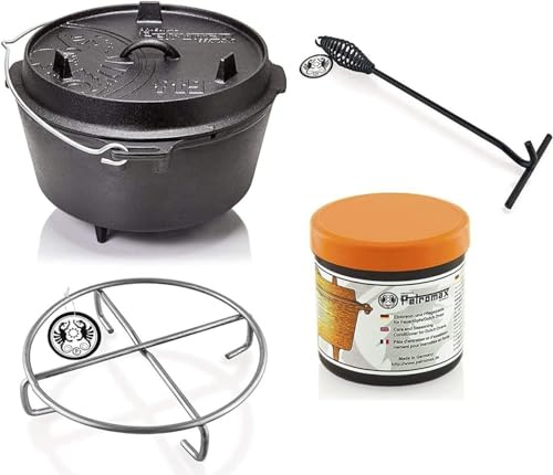 Petromax Feuertopf Starterset ft6 (Dutch Oven mit Standfüßen) inkl. Deckelheber + Pflegepaste + Untersetzer
