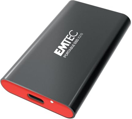Emtec X210 Elite, Portable SSD 1 TB, Externe Festplatte,USB 3.2 Gen1 und 2.0, USB-C 3.2 Gen2 auf USB-A, Lese und Schreibgeschwindigkeit bis zu 500MB/s, inkl Silikonhülle, Schwarz