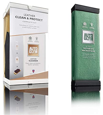 Autoglym Leather Clean & Protect Complete Kit and AG 310016 Hi-Tech Interior Microfibre, Green
