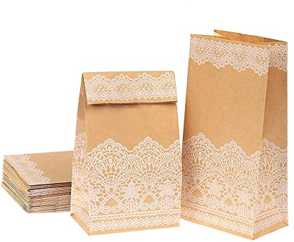 MSYG 50 Stück Braune Beutel, Geschenktüten, Braune Papier-Beutel, Papiertüten, Papiertüten Geschenktüten, Gastgeschenke Tüten, Kraftpapier Tüten, für Lebensmittel, Brot, Geschenk