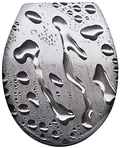 XMTECH WC Sitz Toilettendeckel Absenkautomatik mit Absenkautomatik/Softclose, Universal Größe Toilettensitz aus Hartplastik Klodeckel aus Duroplast - Wassertropfen