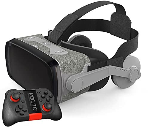 VR Glasses Virtual Reality Headset for 3D VR Games & 3D VR Movies Adjustable Pupil Anti Bluelight Eye Care System VR goggles with remote control handle for Android & IOS Smartphones (B)