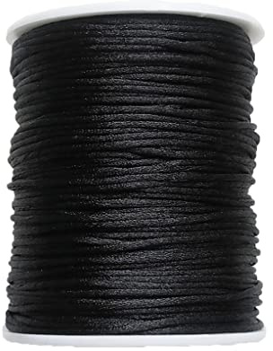 Kojoon Corda di Nylon Corda Nera Rattail 1,5 mm 90 Yard Kumihimo Corda di Seta Satinata Cordoncino per Perline Fai da Te