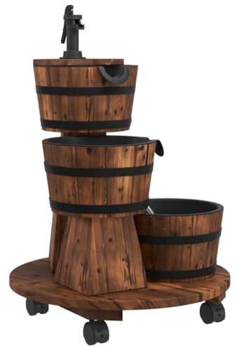 vidaXL Fontana Acqua con Pompa e Ruote 55x55x80cm Legno Massello Abete