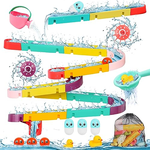Badespielzeug Kinder Badewannenspielzeug ab 3 4 5 Jahre DIY Kugelbahn Badewannen mit Saugnäpfe Wasserspielzeug Kinder Badespaß Geschenk Mädchen Junge (45 Pcs)