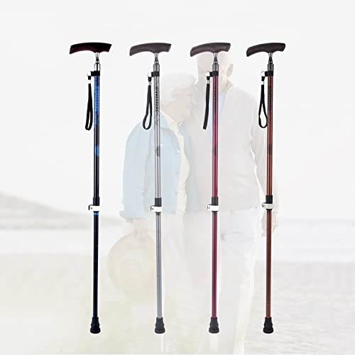 Teleskop-Gehstock für Damen und Herren, höhenverstellbar, Krücken 59–94 cm, ergonomischer Gehstock, leichtes Aluminium mit bequemem Holzgriff, 4 Farben (rot)