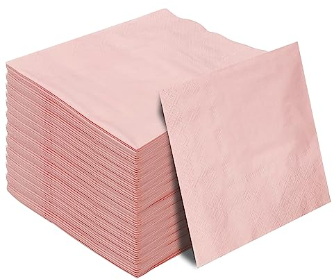 50 Stück 2-lagige, hellrosa Einweg-Servietten, Cocktail-Servietten, Getränke-Servietten, Dessert-Servietten, Papierservietten für Hochzeit, Geburtstag, Party, Papierservietten