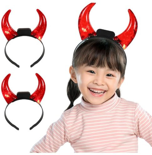 FOMIYES Lot De 2 Serre-Têtes Lumineux À Led Corne De Diable Rouge Pour Halloween Fête Costume Accessoire Adulte Enfant