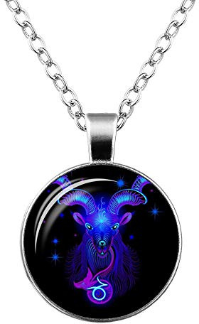 Sternbild-Halskette – 12 Sternzeichen-Halskette, Glasanhänger, Anhänger-Halskette, Edelstein-Halskette, Edelstein-Anhänger Mit Einzigartigem Astrologischen Muster, Als Geschenk Für Frauen Und M