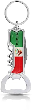 Multifunctional Bottle Opener Keychain Corkscrew Keychains - Mexico Flag