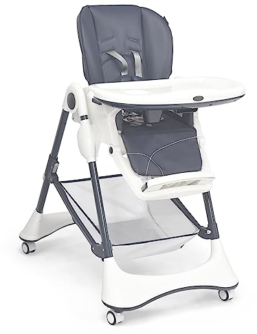 COSTWAY 4 IN 1 Babyhochstuhl klappbar, mobiler Hochstuhl mit Liegefunktion, verstellbarer Rückenlehne, 5-Punkt- Sicherheitsgurt, abnehmbare Doppeltablett, Aufbewahrungskorb für Baby bis 36 Monaten