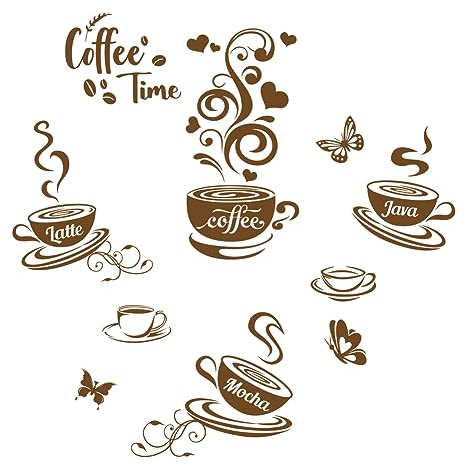 SUPERDANT Wandaufkleber Kaffee Zeit Aufkleber Wandsticker Brauner Kaffee Wandaufkleber Dekor Kaffeetasse Kaffeebohnen Vinyl Wandsticker Dekor Aufkleber Mit Schmetterlingen Für Kaffee Bar Küche