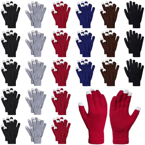 Pistha 24 Pairs Winter Gloves Touch Magic Screen Gloves Stretchy Knit Cotton Gloves Bulk For Men Women Homeless Cold Weather