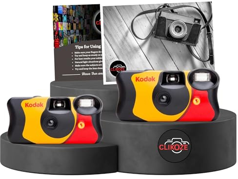 Clikoze Disposable Cameras Multipack - Includes 2 Pack of Kodak Funsaver Single-Use 35mm Cameras with 27 Exposures and Clikoze Photography Tips Card