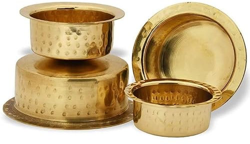 Jewellary hub Traditional Indian Kitchen Brass Patila | Tope Cooking Utensils | Topia Bhaguna | Rice Pots Combo Set 1, 2, 3, and 4 Liter