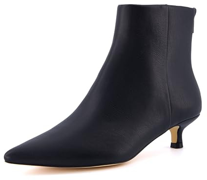 CUSHIONAIRE Women's Barbi Pointed Toe Kitten Heel Bootie – Soft Vegan Leather, and Back Zipper, kitten heel boots for women, BLACK 9