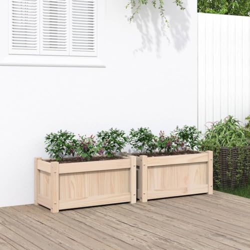 ShCuShan Pflanzkübel 2 STK. Blumenkasten PflanzgefäßE FüR Draussen PflanzenküBel Massivholz Kiefer - 837440