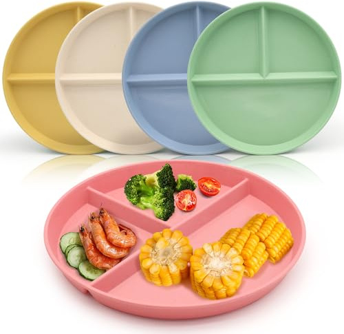 XIANGLONGY 5 Stück Kinderteller mit Unterteilung, 22.5 cm Geteilte Teller Set, Wiederverwendbar Portionsteller für Kinder und Erwachsene, Mikrowellen & Spülmaschinenfest