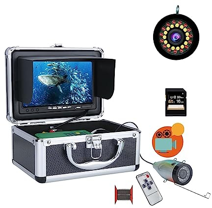 Unterwasser-Angelkamera, DVR Fisch Finder Unterwasser Angeln Kamera HD 1280*720 Bildschirm 15 stücke Weiße LEDs + 15 stücke IR LEDS 1080P Kamera for Angeln 16 GB Rekord für Seeboot-Kajak-Eisfischen(Co