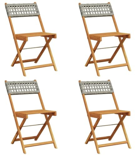 vidaXL Klappstühle, 4 Stück, graues Polyrattan und Massivholz