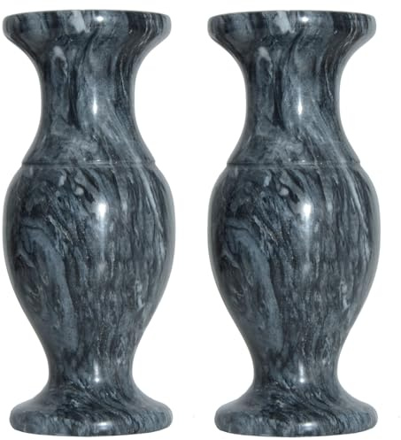 Cemetery Vase, Natural Marble Vases with Draining Holes for Artificial Flowers Indoor Outdoor Cemetery Memorial Grave Decorations (2Pcs, Grey-9inches)