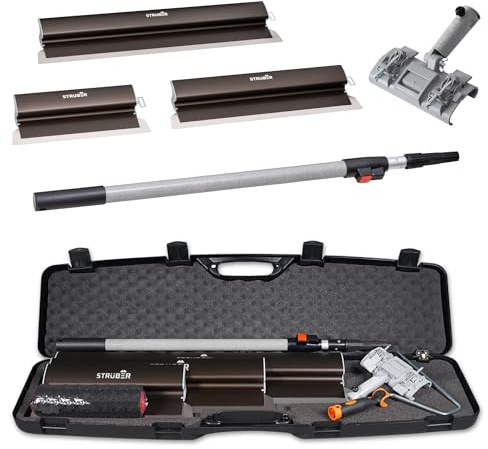 STRÜBER Flächenspachtel Set 7-tlg. im Koffer | 3 x Flächenspachtel (400mm, 600mm, 800mm), Aluminium Teleskopstange, Stielaufnahme, Rollspachtel, Werkzeugkoffer, Made in EU