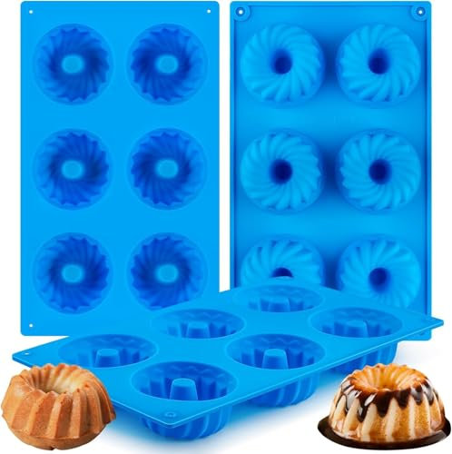 3 Stück Mini Gugelhupfform Silikon, Klein Gugelhupf Backform 28,5 x 16,8 x 3 cm Wiederverwendbar Silikonformen für Kuchen, Muffins und Cupcakes