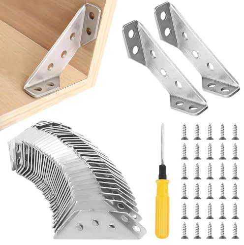 Winkelverbinder Eckverbinder Dreiecksstütze Aus Edelstahl, 30 Stück Winkel Klammern Dreieck Form Ecke Klammer Edelstahl mit 180 Schrauben, Holzverbinder Möbelverbinder für Schrank Tisch Stuhl