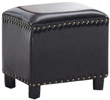 Quadratischer Fußhocker mit Ottomane, Fußstützenhocker aus Leder, gepolsterter Fußhocker, Sitzhocker aus Massivholz zum Wechseln der Schuhe – für Wohnzimmer, Schlafzimmer, kleine Räume (schwarz,
