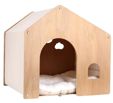 Hundebox Holz Hundebox Faltbar Umweltfreundlich Ganzjährig Belüftet für Einfache Installation Geeignet für Kleine und Mittelgroße Hunde 4 Farben(Beige)